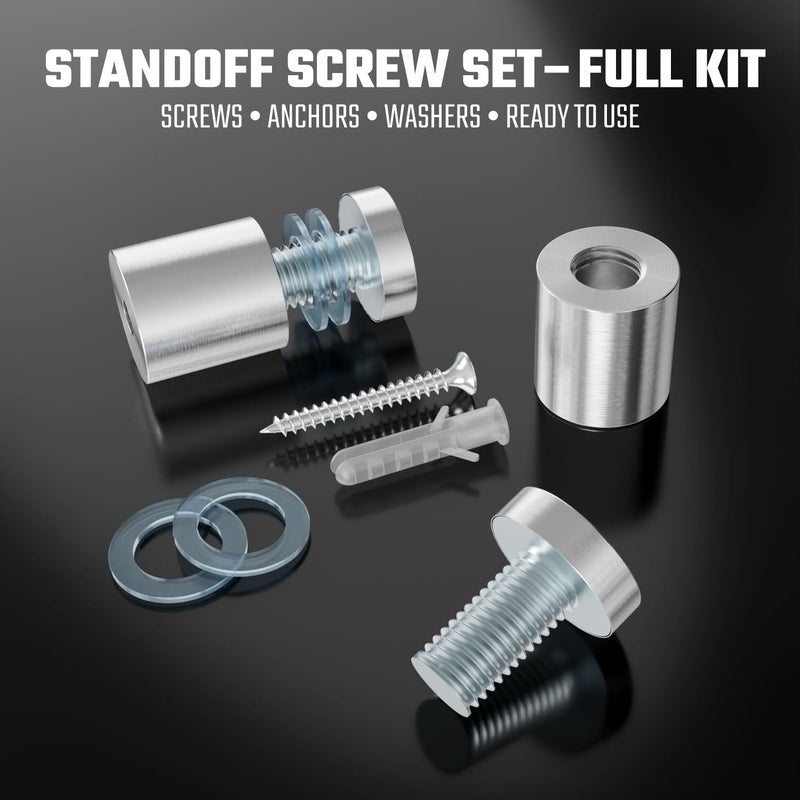 LEDONGUS 12-Pack Stainless Steel Standoff Screws with Wall Anchors & Rubber Pads – Sign Mounting Hardware for Acrylic Signs, Photo Frames, Advertising Boards, Silver (1" x 1" / 25mm x 25mm) - Image 3